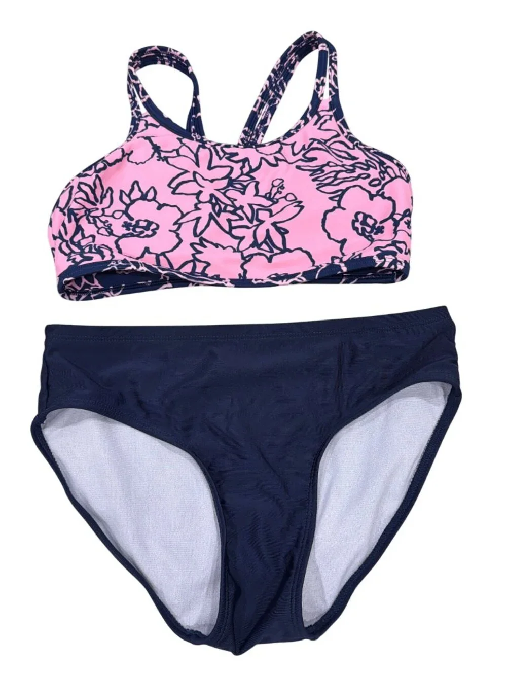 Athleta Girl Navy & Pink Floral Rashguard Set XL 14 With Justice Bikini L 12/14